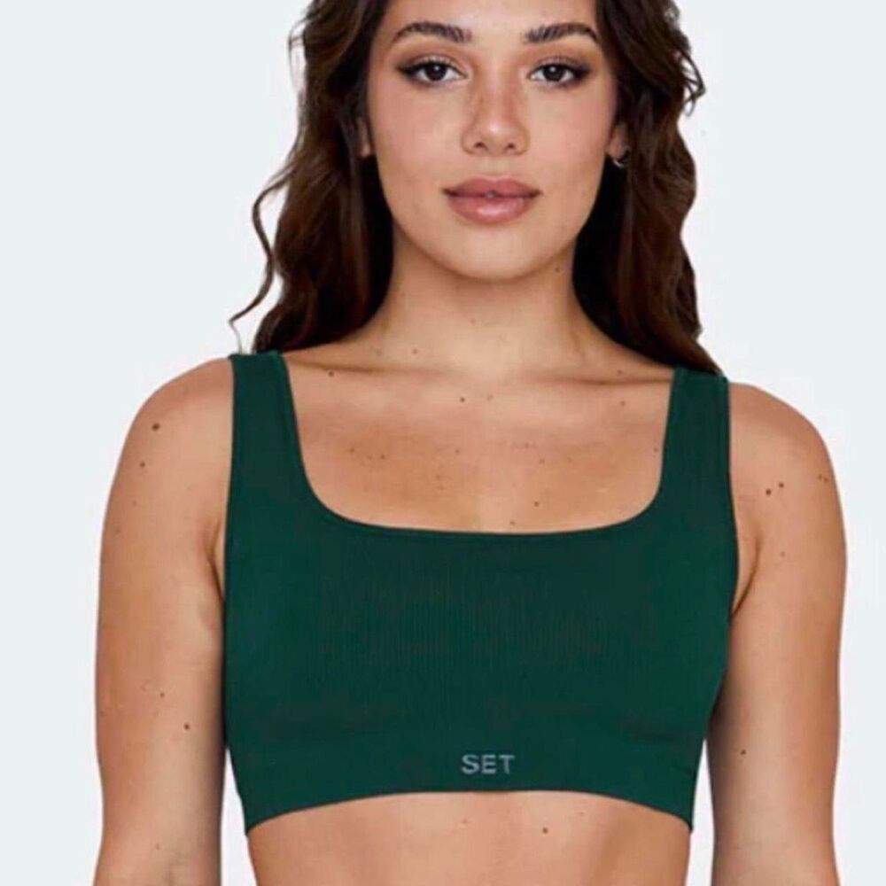 SET ACTIVE Sculptflex Ribbed Cropped Tank Green XL Gymcore Athletic Workout Set